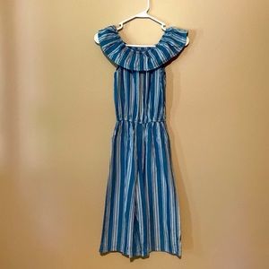 Blue & White Stripes Girls One Piece Romper EUC- size 7/8